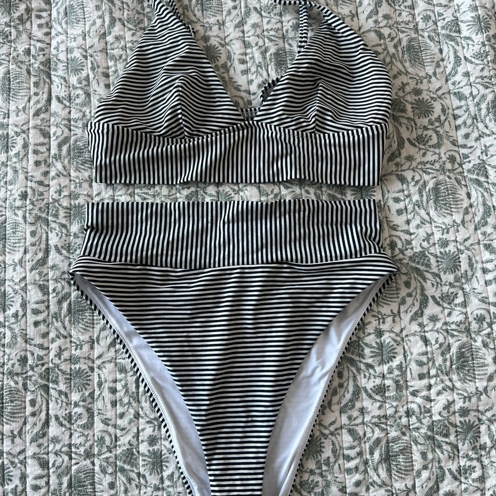 Aerie Black and White Striped Bikini